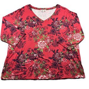 Pioneer Woman Women Top Blouse Shirt V-Neck 3/4 Sleeve Pink Floral XXXL 3X G321